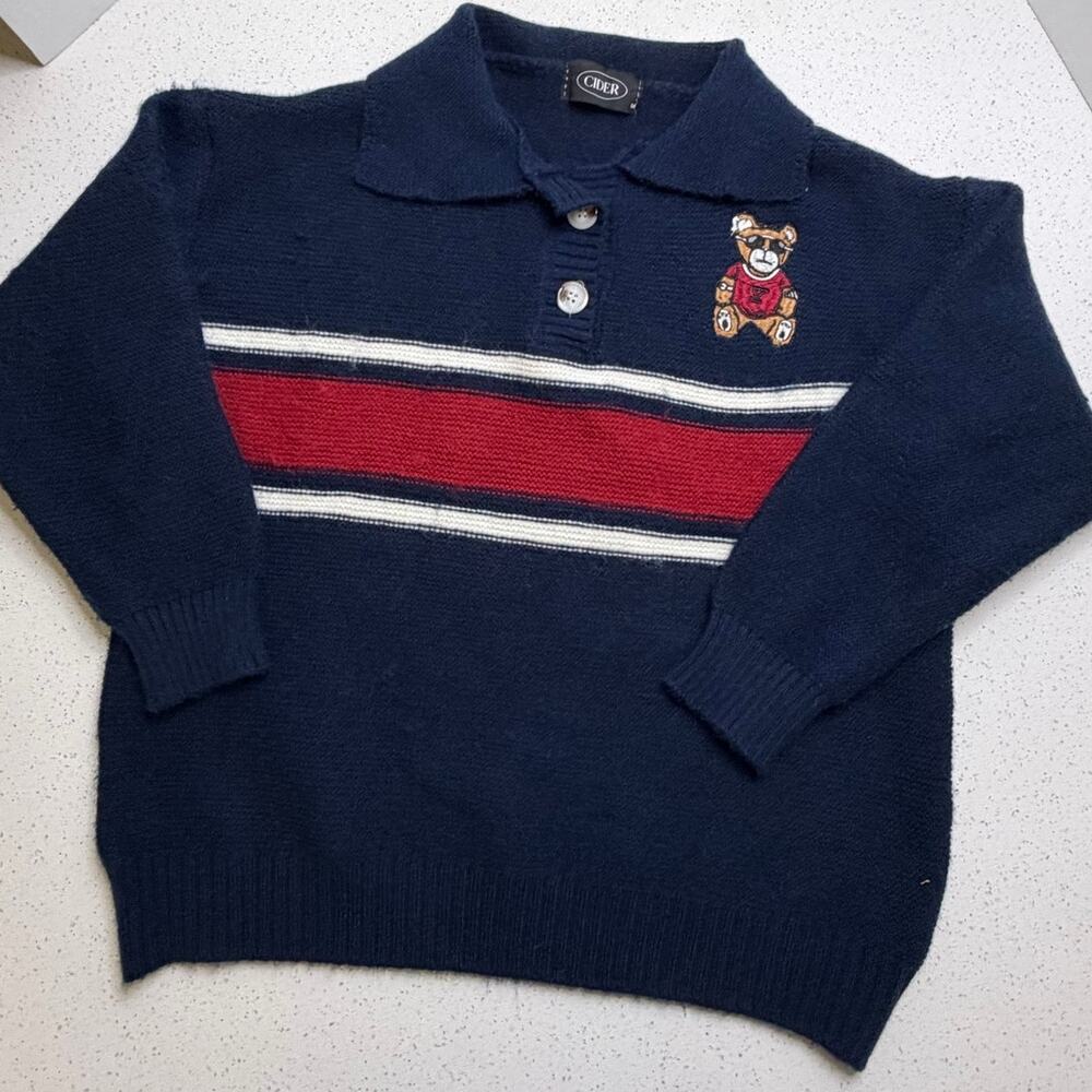 CIDER polo sweater bear Navy and red and white stripes Size M Kids